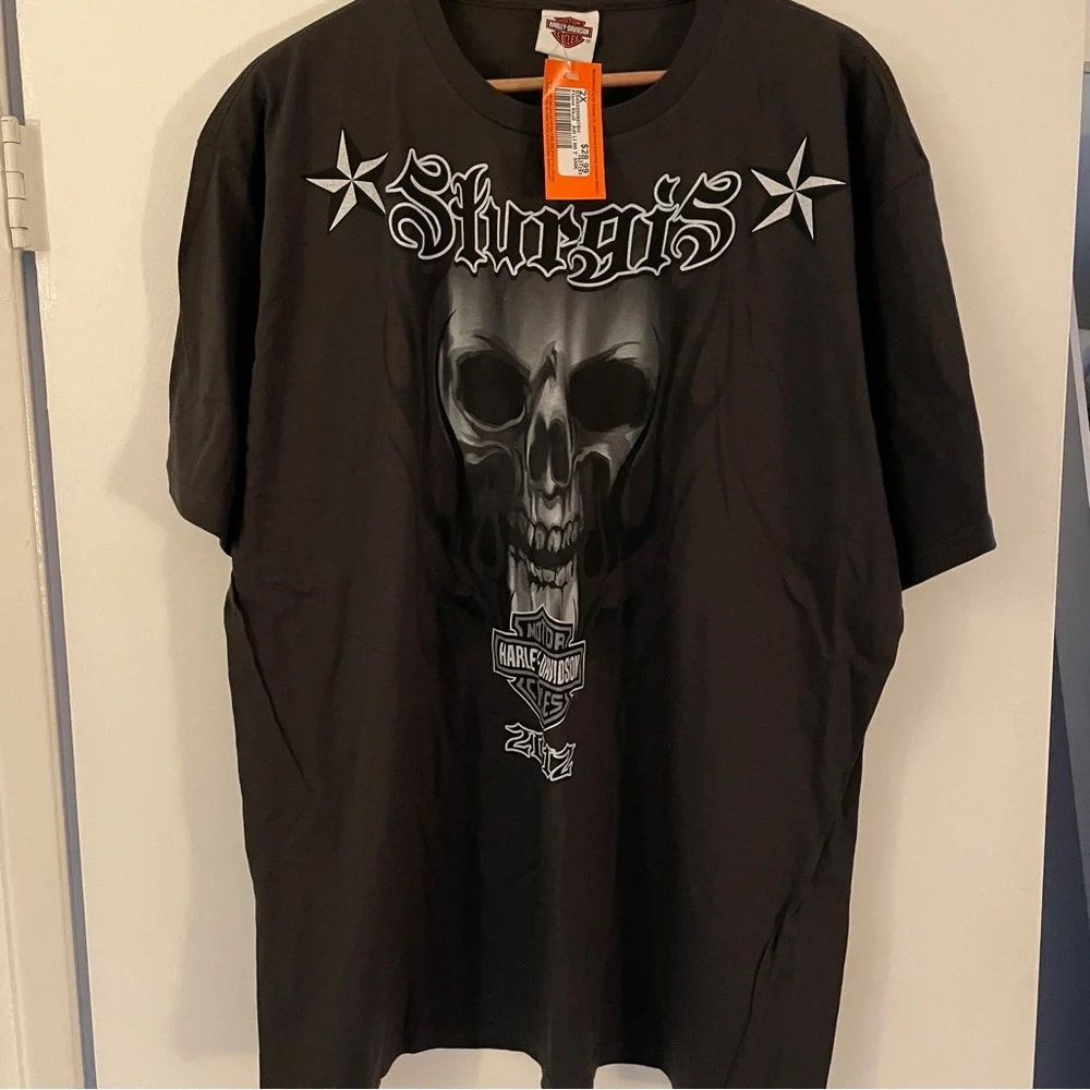 NWT Black Harley Davidson Graphic T-Shirt Sturgis flame skull 2XL - Picture 1 of 3